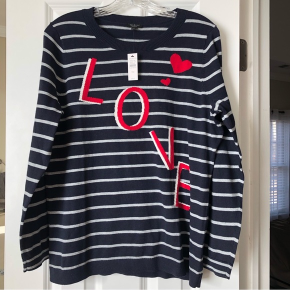 Talbots Size 1XP Blue Stripe LOVE” Crewneck Sweater - Picture 3 of 10